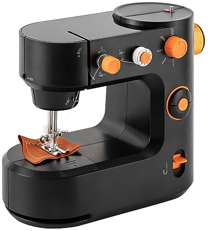 Mini Nähmaschine Anfänger Sewing Machine, Tragbare Elektrische Stickmaschine Für Kleidung Embroidery Machine mit Ersatznadel, Fadenschneider, Arbeitslicht und Fußanlasser, 5 Stichprogrammen (Schwarz)