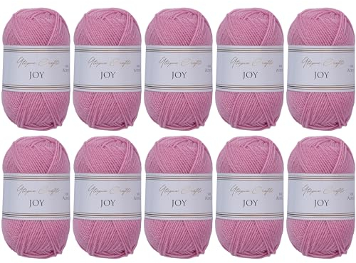 Utopia Crafts JOY Uni Strick- und Häkelgarn, Weich, Pflegeleicht, 100% Polyacryl, 10x 50 g Knäuel, 150m (Warmes Rosa)