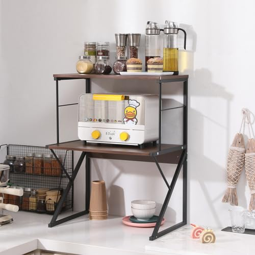 3-Tier Microwave Shelf, Kitchen Counter Storage Shelf, Free Standing Baker's Rack Utility Shelf, Home Office Desktop Rack Printer Stand, Dark Oak