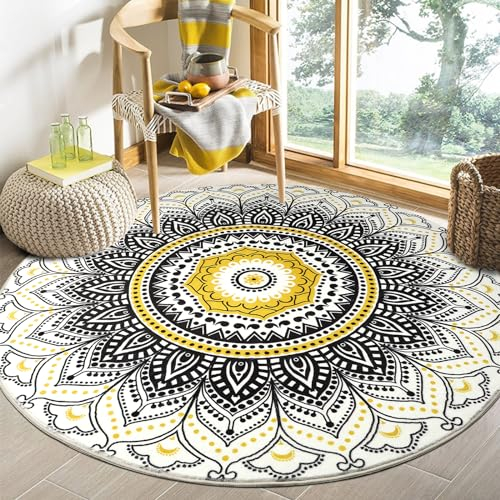 Capslpad Boho Rund Weicher Teppich ø135cm Waschbar Wohnzimmer Runder Teppich Flauschiger Rutschfest Baumwolle Bettvorleger Teppiche Hochflor Bodenteppich für Schlafzimmer,Kinderzimmer,Badezimmer Dekor