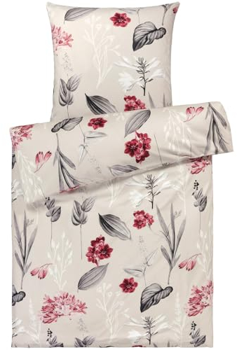 Pure Label Blumen Bettwäsche 135x200 cm mit einem Kissenbezug 80x80 cm - Traumhaft weiches Bettwäsche-Sets 135 x 200 cm in Taupe aus 100% Baumwolle mit YKK Reißverschluss