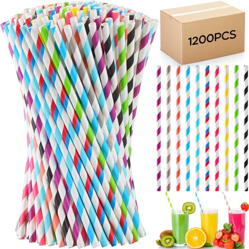 Eaasty 1200 Pcs Paper Straws Bulk, disposable Striped 7.87, Multicolor