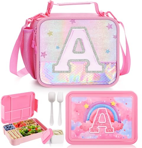 JYPS 2PCS Fiambrera Set para Niños, Bolsa Termica Porta Alimentos para Infantil, Loncheras Para Niños, Bento Box Niñas para Almuerzo o Merienda, Bolsa Almuerzo para Escuela, Sin BPA (Rosa A)