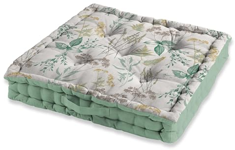 Dynamic24 Premium Sitzkissen Muster Stuhlkissen Auflagen Bankauflage für Indoor Outdoor 10cm dick aus 100% Baumwolle 45x45cm Bodenkissen Palettenkissen Polsterung Steppkissen mit Tragegriff (Lalita)