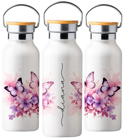 Botella Térmica Personalizada con Nombre, Cantimplora Térmica Acero Inoxidable 500ml de Tapón con Asa, Botella Agua de Pared Doble Aislamiento, Regalos Personalizados (Modelo 3)