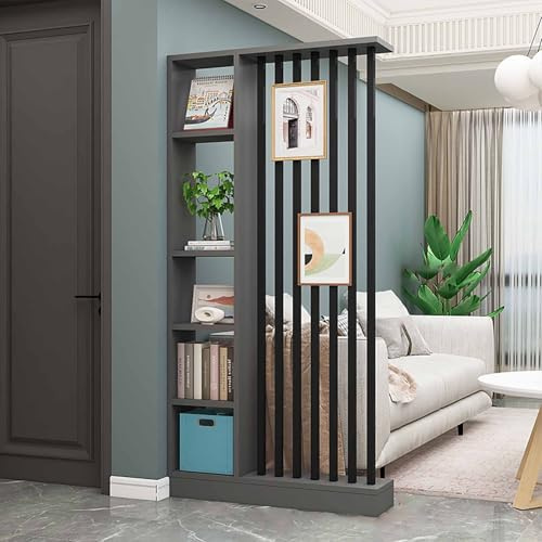 XDOPIRRS Freistehende Trennwand-Sule fr den Eingangsbereich, Raumteiler mit Regalen fr das Wohnzimmer, moderner freistehender Holz-Raumteiler, Privatsphre-Trennwand-Sule. (Gray, W100cm/39,4cm)