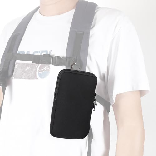 Stoßfeste Neopren-Handytasche mit Karabiner, stoßabsorbierende Reißverschluss-Hülle Handytasche mit Gürtelschlaufe + Metallclip + Nackenband für Galaxy Xcover6 Pro, S20 Ultra, Schwarz