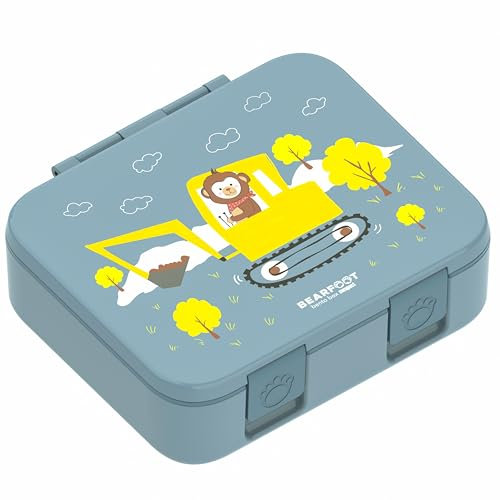 BEARFOOT Bento Box COMPACT | BPA-freie Kinder Brotdose für Schule & Kindergarten | Auslaufsichere Lunchbox für Mädchen & Jungen | Praktisch, leicht & kompakt (Bagger-blau, 1.000ml)