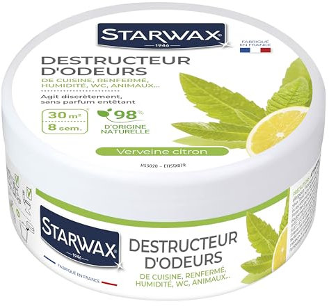 STARWAX - Destructeur d'odeurs - Elimine les odeurs de cuisine, de renfermé, d'humidité, WC, animaux - Jusqu'à 8 semaines - 98% d'origine naturelle - Parfum Verveine Citron - Fabriqué en France