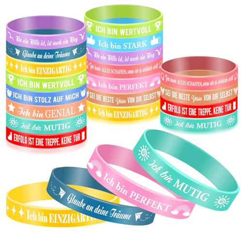 HOWAF 24 braccialetti motivazionali per bambini, Braccialetto in silicone con frasi positive, Regalo incoraggiante Regalo d'addio per bambini