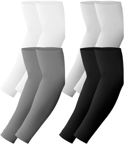CIATBYYJ 4Pairs Arm Sleeves, Thinly UV Sun Protection Cooling Arm Compression Sleeves for Men, Outdoor Sport Breathable Elastic Ice Sleeve Basketball Arm Sleeves for Adult (Black&White&Grey)