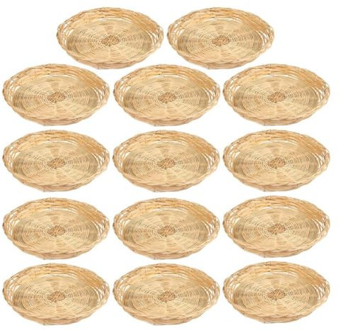 Rfeeuubft 10 PCS 9.8 Inch Bamboo Paper Plate Holder, Hand Weave Wicker Plate Holders for Parties, Picnic, and Barbecue, Reusable