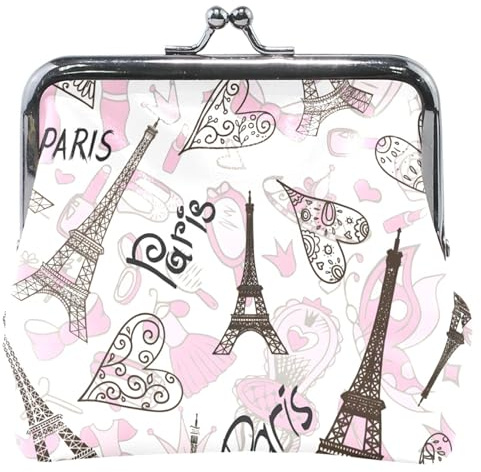 Porte-monnaie personnalisé Tour Eiffel Love en cuir rose pour femme Mignon Fun Mignon Baiser Lock Money Change Pouch, Tour Eiffel Love Rose, Classique
