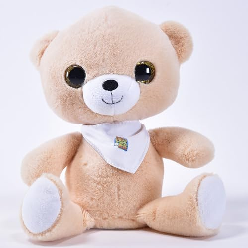 Kögler 76938 - Labertier Baby Bär mit Glitzer-Augen in Creme, ca. 18 cm groß, nachsprechende Plüschfigur mit Wiedergabefunktion, inkl. Batterie, plappert Alles nach und bewegt Sich