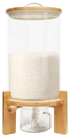 RjcdOPL Distributeur de Riz 7,5L, Distributeur de Céréales en Verre, avec Tasse à Mesurer et Couvercle Hermétique, pour Riz, Farine, Noix, Céréale
