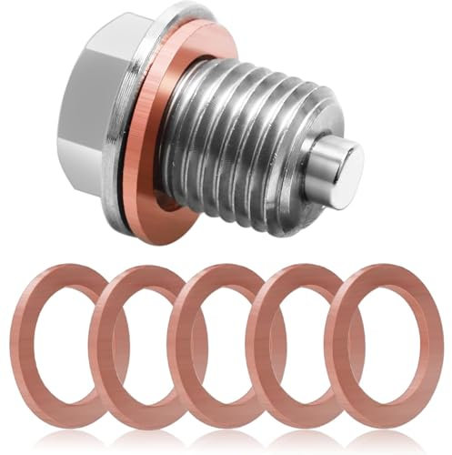 Magnetische Ölablassschraube M14x1.5, Edelstahl Ablassschraube mit 5 Kupfer Dichtungsringe, Universeller Ölablass für Autos, Motorräder, Boote