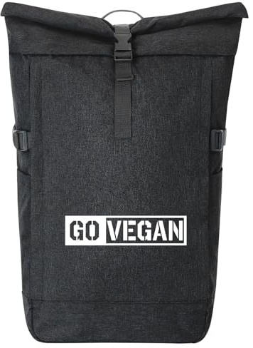 Huuraa Kurierrucksack Go Vegan Modern Geschenk | 30-44 Liter Backpack Black Melange Fairtrade Rolltop Rucksack Geschenkidee Schwarzer Laptop-Rucksack passend für 17-Zoll