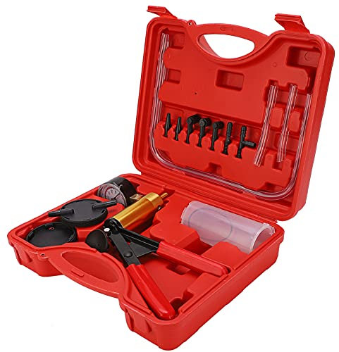 ZASCHMOY Hand Held Brake Bleeder Tester Set with Multi-Functional Vacuum Pump Kit for Car and Motorbike - Includes Hoses and Adaptors, Dual Scale Gauge, and Portable Carrying Case