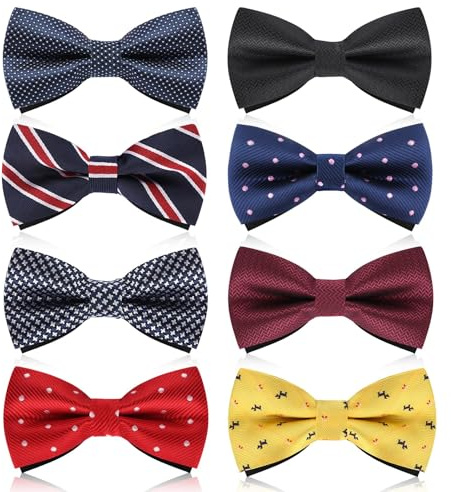 Wincredulous Men's Bow Tie, 8 Packs Pre-Tied Bow Tie, Adjustable Formal Tuxedo Bowtie Set for Men Wedding Gift (Set D)