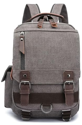 Lkvent laptop rucksack Canvas Cross Body Messenger Bag Schulter-Sling-Rucksack Reiserucksack for Schule, Reisen, Outdoor, College, Laptop, Business, Arbeit Zurück zur Schule(Grey,Two shoulders)