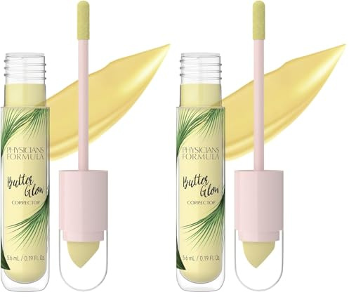 Physicians Formula Butter Glow Corrector, Lightweight Concealer with Dual-Ended Applicator, Infused with Illuminating and Moisture Boosting Ingredients, Yellow (Pack of 2)