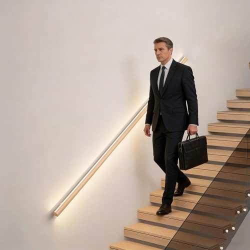 Artiz Corrimano Per Scale A LED Con Sensore Luminoso, Corrimano Luminoso A Parete Ringhiere Rustiche In Lega Di Alluminio Industriale Per Terrazze E Scale Interne(Natural,1.2m/3.2ft)