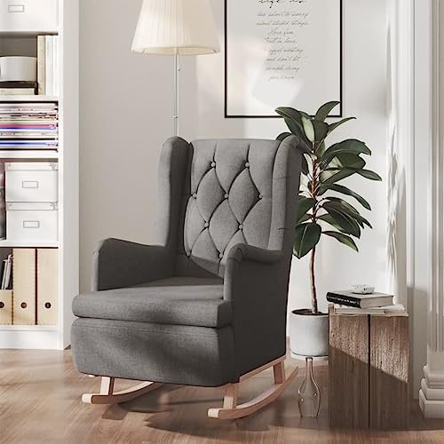 Holamys Schaukelsessel Dunkelgrau Stoff, Kautschukholz-Beine, 65x91x100 cm, Bequeme Polsterung, Hohe Rückenlehne für Wohnzimmer, Schlafzimmer, Lesezimmer, Erwachsene