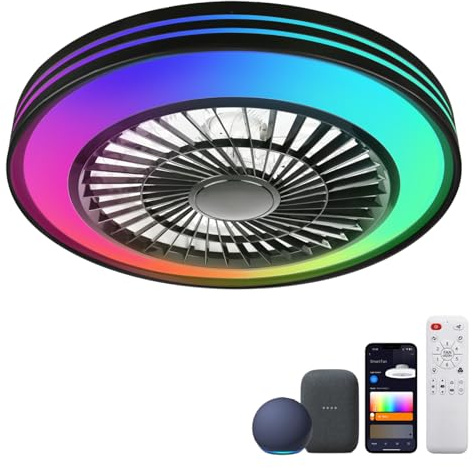 WUTGHUI RGB Ceiling Fans with Lights 20 Fandelier Low Profile Smart Ceiling Fan with Light, Flush Mount Ceiling Fan Light with Remote/APP/Alexa/Google Home