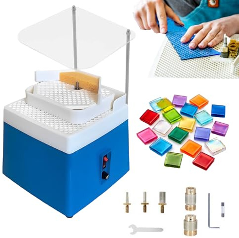 Smerigliatrice Di Vetro, 65W 220V 4200 Rpm Colorato Macchina Automatica A Doppio Strato Con 2 Mole E Deflettore Per Lavorare Con Vetro E Ceramica Spina Ue