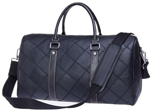 Reisetasche Leder Handgepäck Reisetaschen Gepäck Herren Reisetasche aus echtem Leder Große Wochenendtaschen Tragetaschen Wasserdicht(Black)