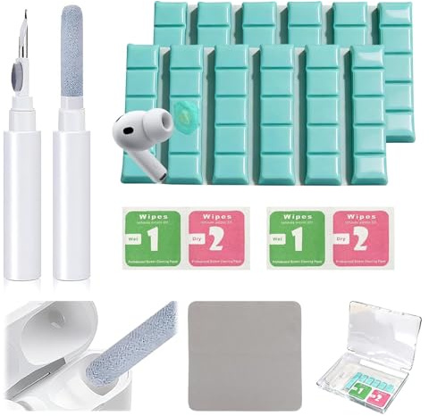 XAVURO Kit di pulizia multifunzione 6 in 1 per Airpods iPhone Tastiera Macchina Fotografica PC, Pulitore Schermo e Auricolare con Penna Spazzola Panno in Microfibra e Pasta Pulitore