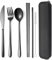 AARAINBOW Travel Utensil Set 6 Pieces, 18/8 Stainless Steel Flatware Set Portable Reusable Cutlery Set with Chopsticks Knife Fork Spoon Straws Cleaning Brush Dishwasher Safe (Black)