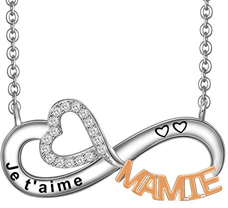 LOVORDS Damen-Halskette mit Gravur aus Sterling-Silber 925/1000, Anhänger Unendlichkeit und Herz, Geschenk für Verliebte, für Mutter, Mutter, Oma, Tochter, Kristall, Zirkonia Kette