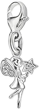 CLEVER SCHMUCK Charm Fee Anhänger Elfe10 x 7 mm mit Zauberstab und Zirkonia STERLING SILBER 925 in Geschenkverpackung
