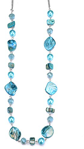 Bulinlin Damen Lange Perlenkette Statement Boho Silber Metallkette Hochzeitstag Modeschmuck Geschenke Pullover Halskette für Frauen(35-Turquoise)