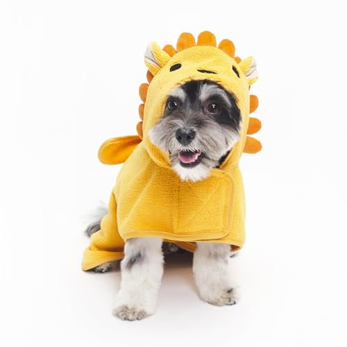 BarkBox Hunde-Bademantel-Handtuch – leicht, super süß, schnell trocknend – Löwe (Größe S)