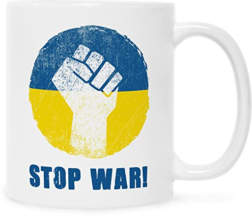 Bedruckte Tasse - Stop War - Frieden für Ukraine Ukrajina Ukrayina Kiew - Statement Tasse für Frieden - No War Standwithukraine - 330 ml - für Sie & Ihn - Farbe: Weiß