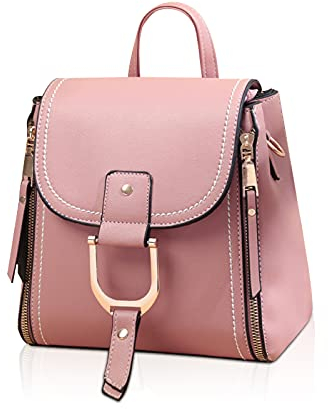 NICOLE & DORIS Rucksackhandtaschen Damen Rucksack Klein PU Leder Daypack Damen Mini Rucksack Mode Wasserdicht Frauen Reise Rucksack Handtasche Tagesrucksack für Mädchen Cityrucksack Rosa