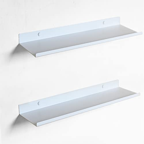 2er Set Wandregal Weiß Aus Metall | Schweberegale 35x10 cm | Für Küche, Badezimmer, Schlafzimmer, Wohnzimmer, Büro, Kinderzimmer | 2, Weiß