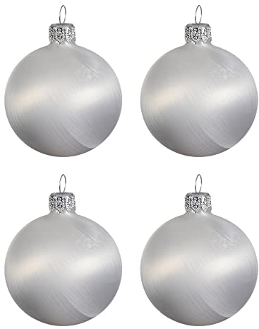 Kaemingk Weihnachtskugeln Glas mundgeblasen 10cm x 4er Box Christbaumkugeln Weiß Eislack