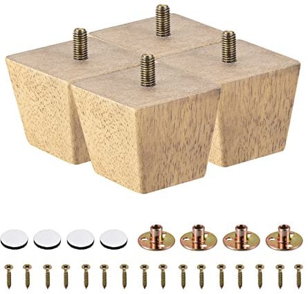 sourcing map Furniture Legs, 2 Inch(50mm) Set of 4 Square Solid Wood Couch Legs Chair Table Feet Sofa Support Replacement Parts, with Accessories, Light Brown