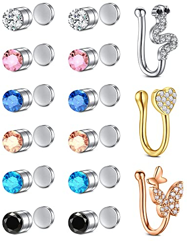Rajnard 15 Stück Fake Nasenpiercing Fake Nasenring Fake Nose Ring Chirurgenstahl mit Schmetterling Herz Schlange Fake Helix Tragus Piercing Lip Labret Stud