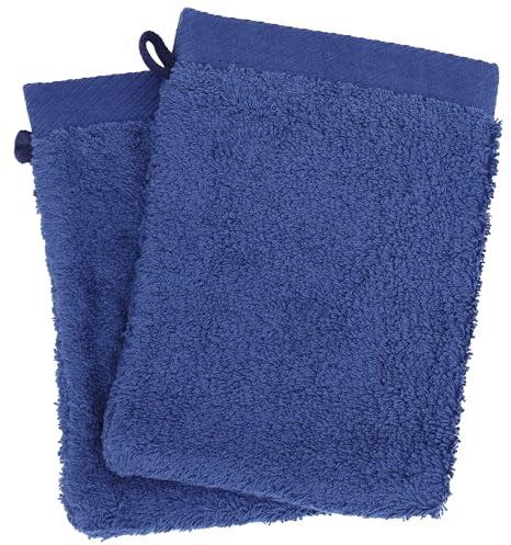 Lot de 2 Gants de Toilette 16x21 cm 100% Coton peigné Alba Bleu Marine