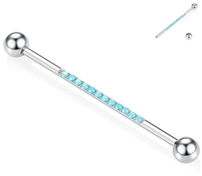 AROWRO Industrial Barbell Chirurgenstahl 14G Industrial Piercing Ohrringe Schwarzer Knorpelohrring Türkis Industrial Piercing Schmuck 1 1/2 Zoll 38mm Industrial Ohrring 14g