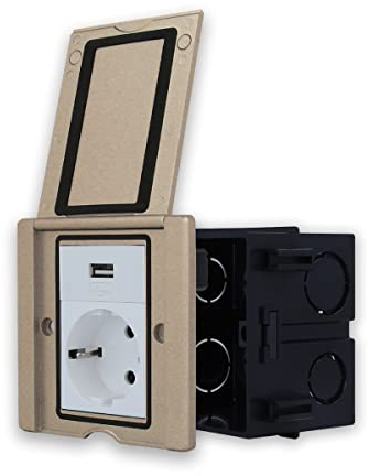 Boden Wandsteckdose Bodensteckdose Edelstahl Gold Tischsteckdose mit einer Steckdose VDE + USB Modul Bodentank Einbausteckdose versenkbar Fußboden mit Livolo Modulen Fußbodensteckdose mit Deckel IP20