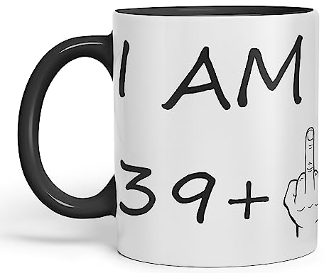Vixar I am 39 + 1 Man Hand Ceramic 330 ml, 11oz Coloured Mug Cup Gift Coffee Tea Happy Birthday Turning 40 Years Old as a Joke Celebration 40th Birthday Gift idea (Black)