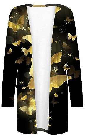 Cardigan cappotto da donna autunno aperto davanti cardigan con tasche cardigan leggero casual spolverino esterno per donna cardigan nero bottone, A, L