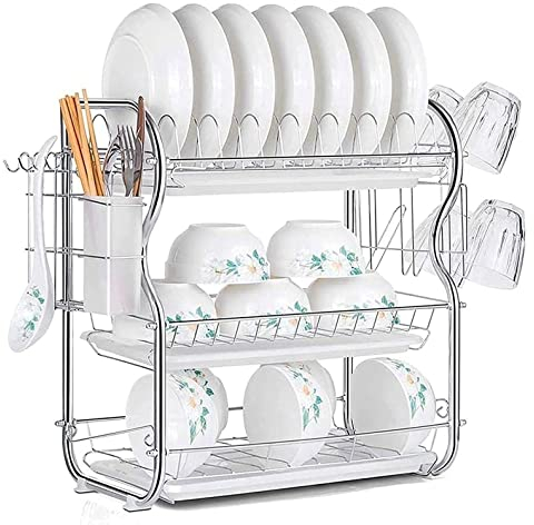 Escurridor de Platos Escurreplatos Escurridor De Platos De 3 Niveles, Soporte De Metal para Secar Platos, Plato, Taza, Cubiertos, Escurridor, Soporte para Platos para Cocina Escurridor Platos Escurre
