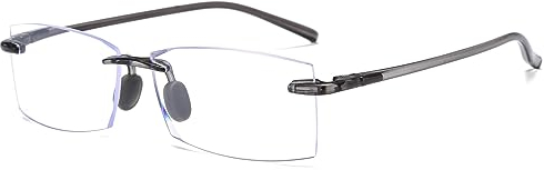 Lanomi Lesebrille Rahmenlose Herren Rechteckig Blaulichtfilter Brille Ohne Rahmen Federscharniere Lesehilfe Randlos Sehhilfe Transparent Grau 3.0