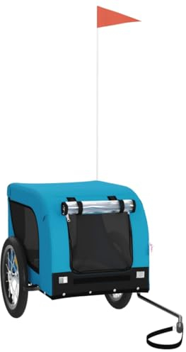 vidaXL Fahrradanhänger für Hunde, Hundeanhänger für Fahrrad, Hundefahrradanhänger mit Reflektoren Flagge, Anhänger für Katzen Haustiere, Blau Schwarz Oxford-Gewebe Eisen